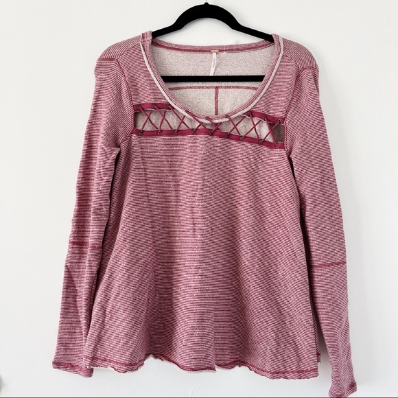 Free People Tops - NWOT Free People Laced Cutout Striped Long Sleeve Top / Sweatshirt